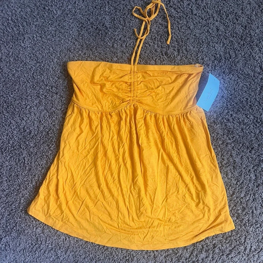 Isabel by Ingrid & Isabel Maternity Halter Babydoll Top Orange Yellow Medium NWT